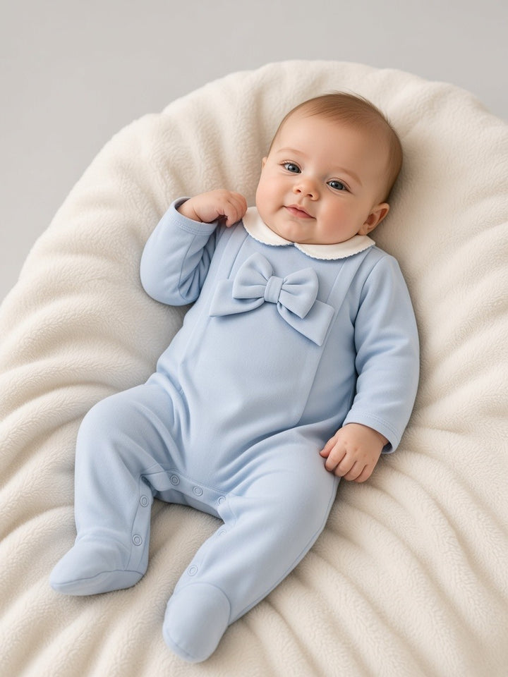Tutina in cotone caldo con fiocco celeste TU9530 CE Teto e Tatta 