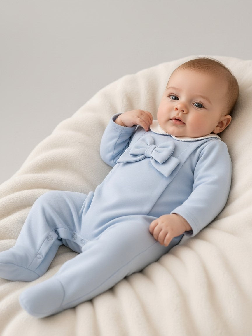 Tutina in cotone caldo con fiocco celeste TU9530 CE Teto e Tatta 