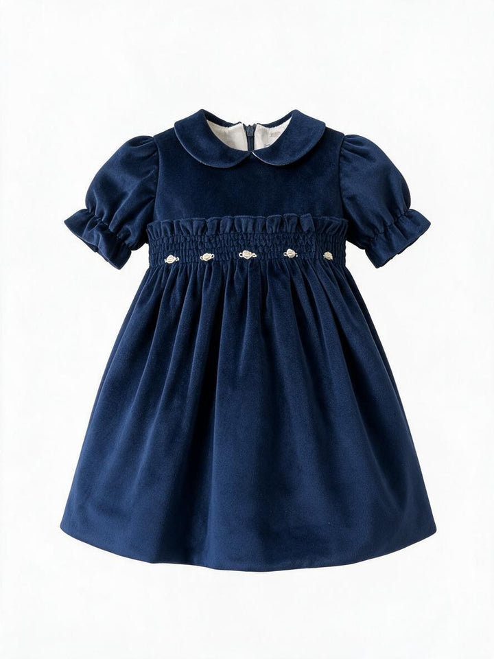 Abito in velluto ricamato a mano blu VE9439 BL Teto e Tatta 