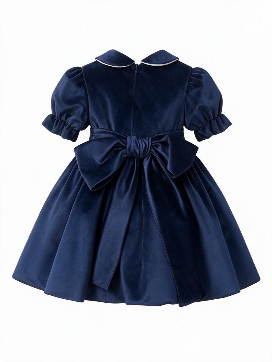 Abito in velluto ricamato a mano blu VE9439 BL Teto e Tatta 