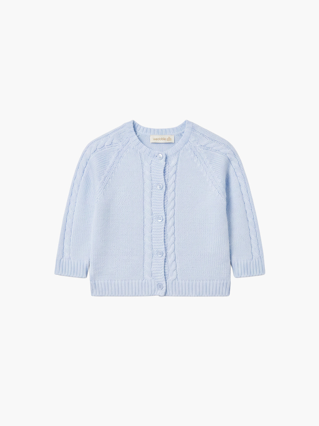 Cardigan a treccina in lana celeste 04308B 01 WEDOBLE 
