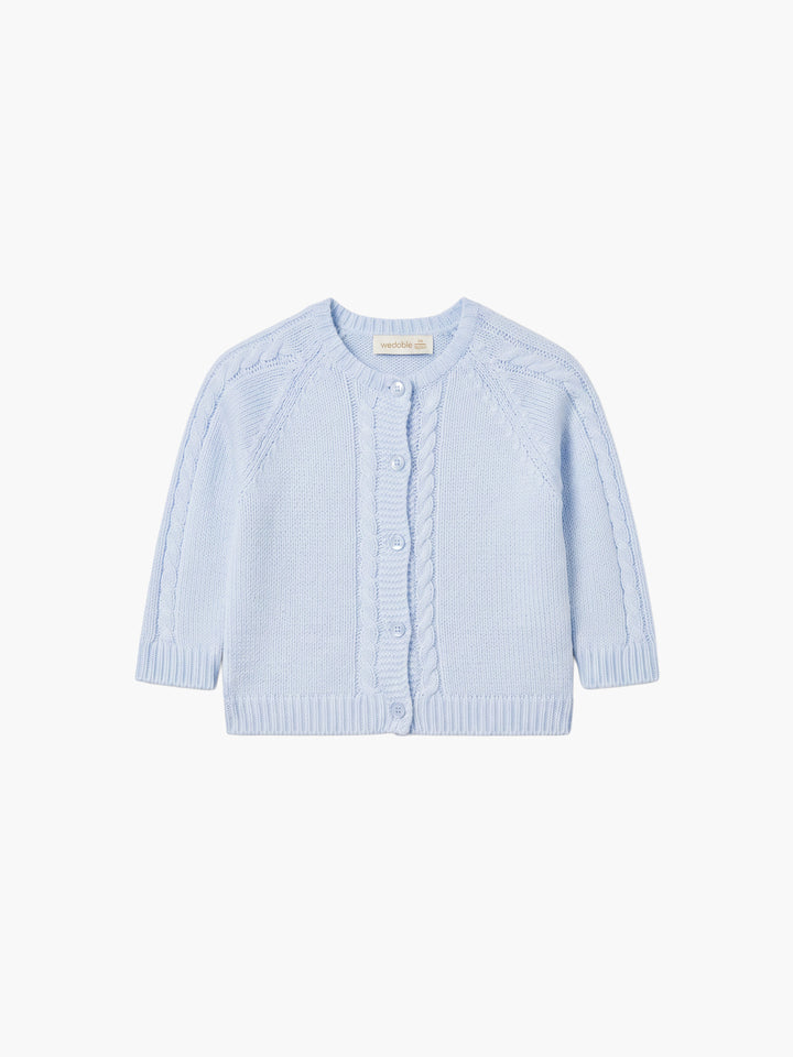 Cardigan a treccina in lana celeste 04308B 01 WEDOBLE 