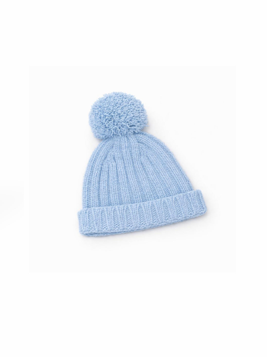 Cappello con pon-pon in lana merino celeste<BR/> 05307B 01 WEDOBLE 