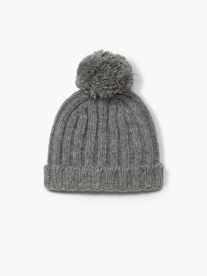 Cappello con ponpon in lana merino grigio 05307B 10 WEDOBLE 