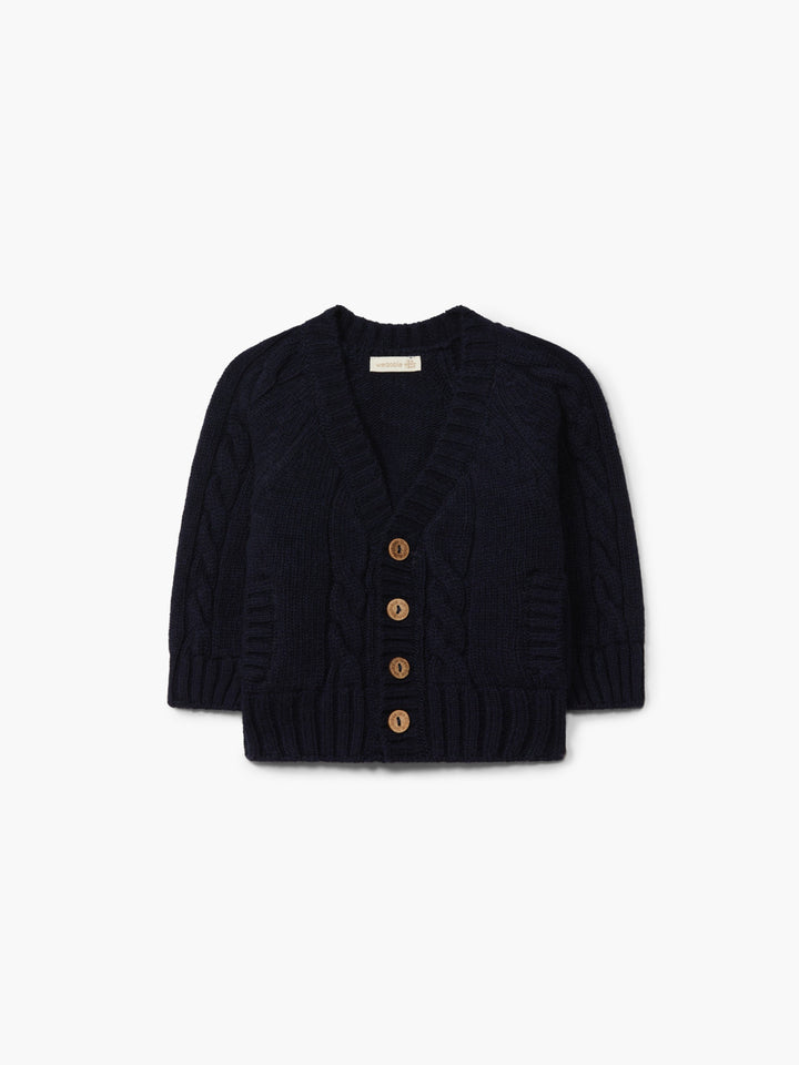 Cardigan scollo a V in lana merino blu 11308B 13 WEDOBLE 
