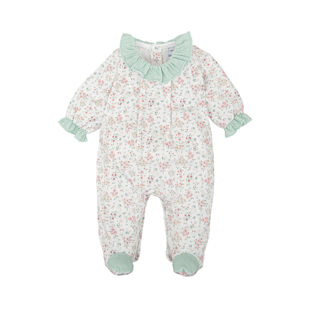 Tutina a fiori con dettagli vichy verde 11224 VE BABIDU 