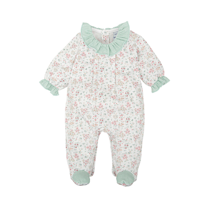 Tutina a fiori con dettagli vichy verde 11224 VE BABIDU 
