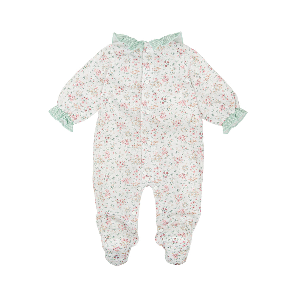 Tutina a fiori con dettagli vichy verde 11224 VE BABIDU 