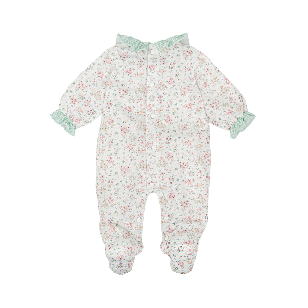 Tutina a fiori con dettagli vichy verde 11224 VE BABIDU 