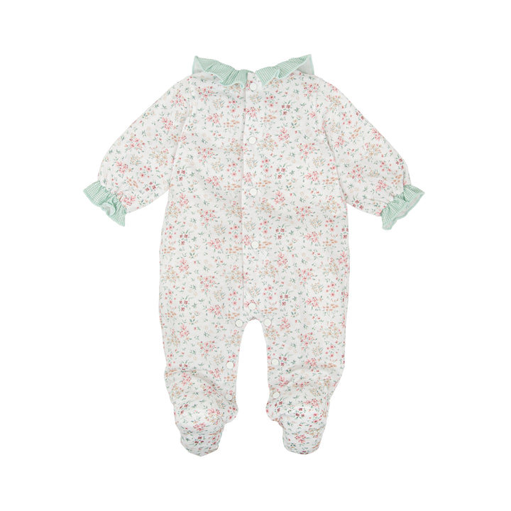 Tutina a fiori con dettagli vichy verde 11224 VE BABIDU 
