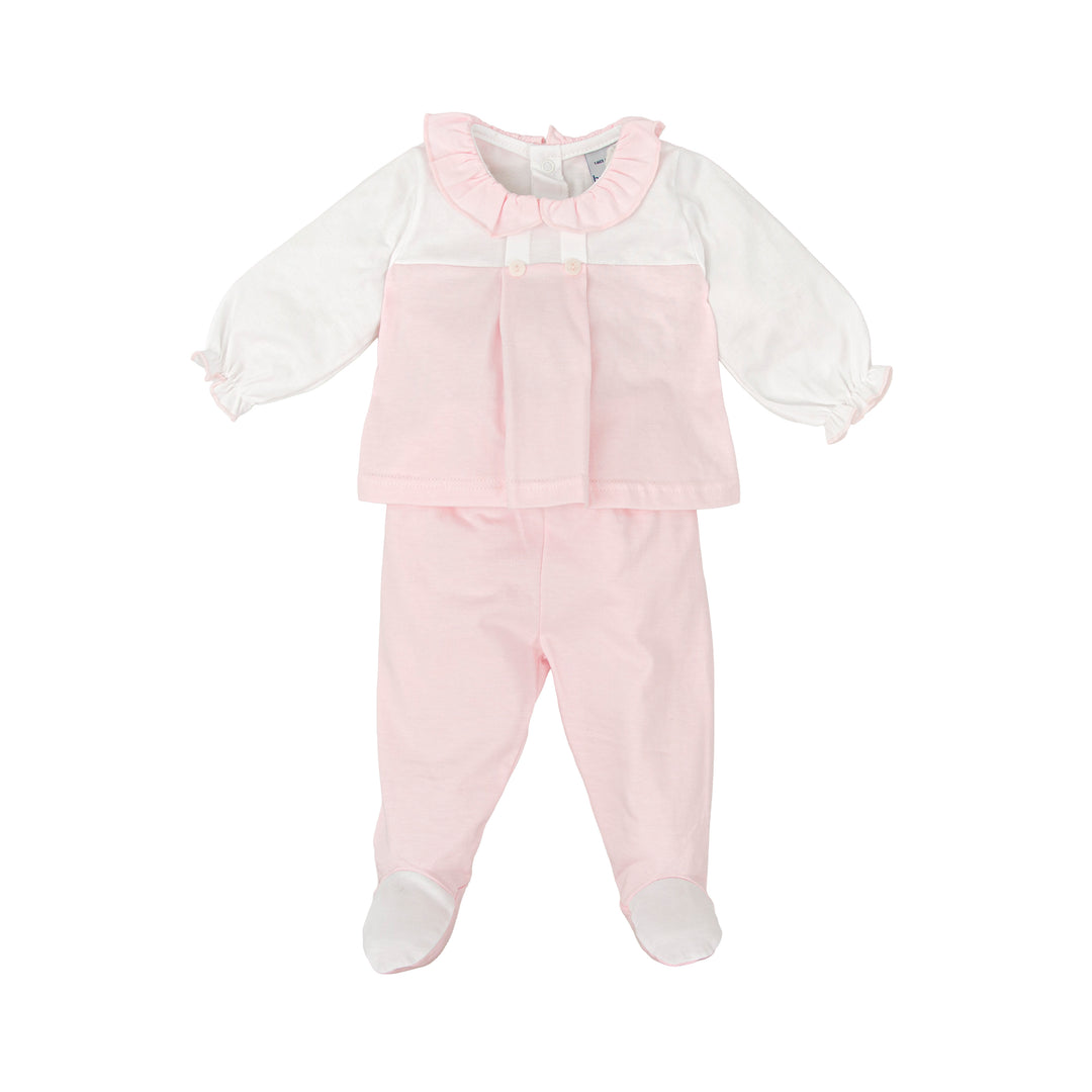 Completo bicolore con volant rosa e bianco 51219 BR BABIDU 