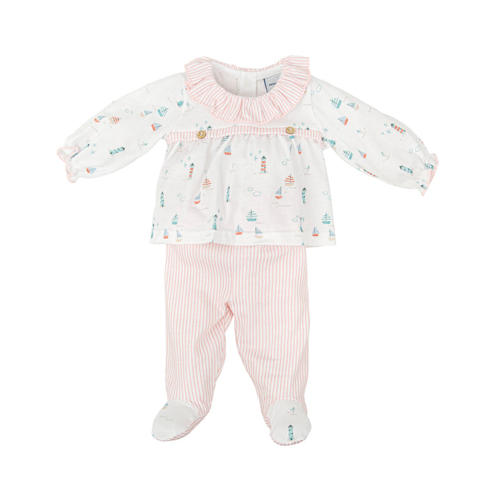 Completo in cotone a righe con stampa marittima 51221 RO BABIDU 
