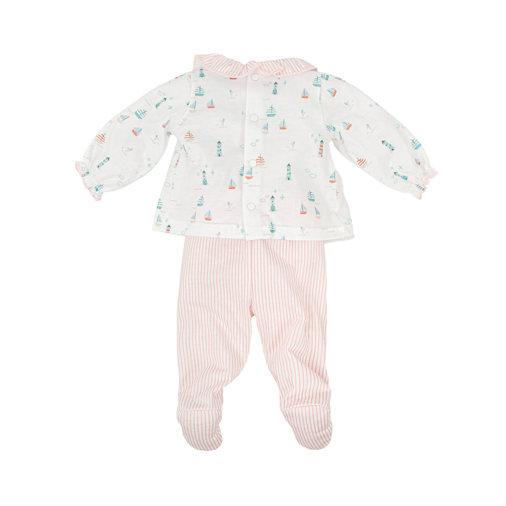 Completo in cotone a righe con stampa marittima 51221 RO BABIDU 