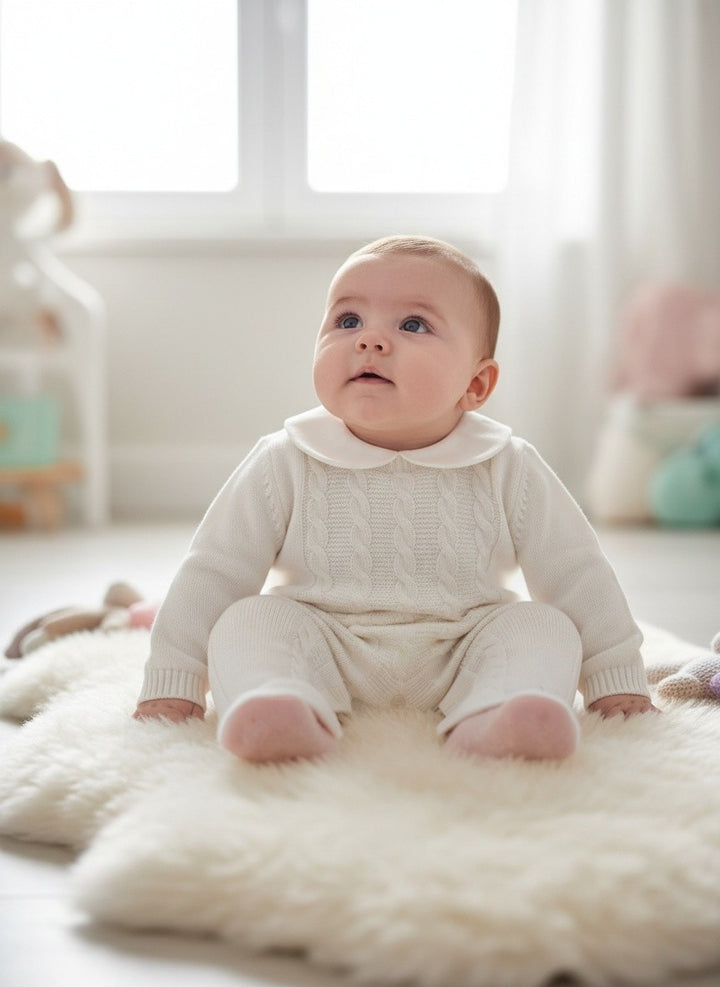 Tutina a treccina in filo bianco 354 BI BABY Lord 