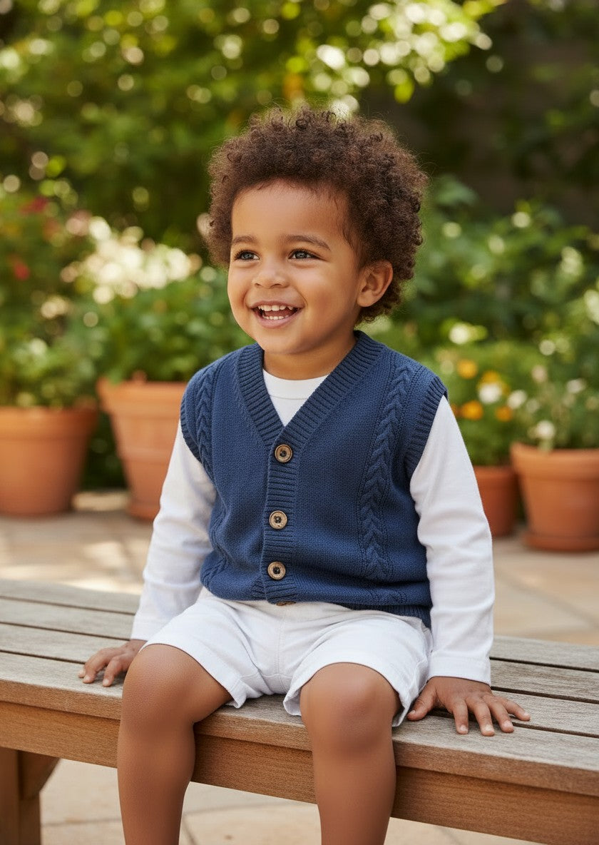 Gilet in filo con trecce neonato 03602/1 BL LA NUIT 