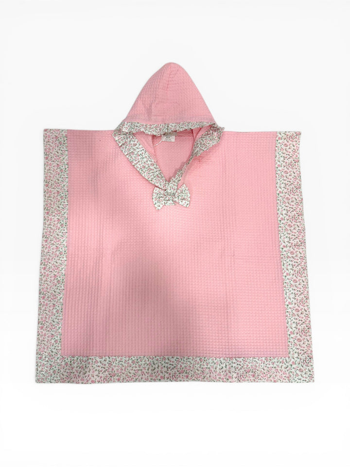 Poncho in nido d'ape rosa con profili floreali LAMPEDUSA 62/10 Mantì 