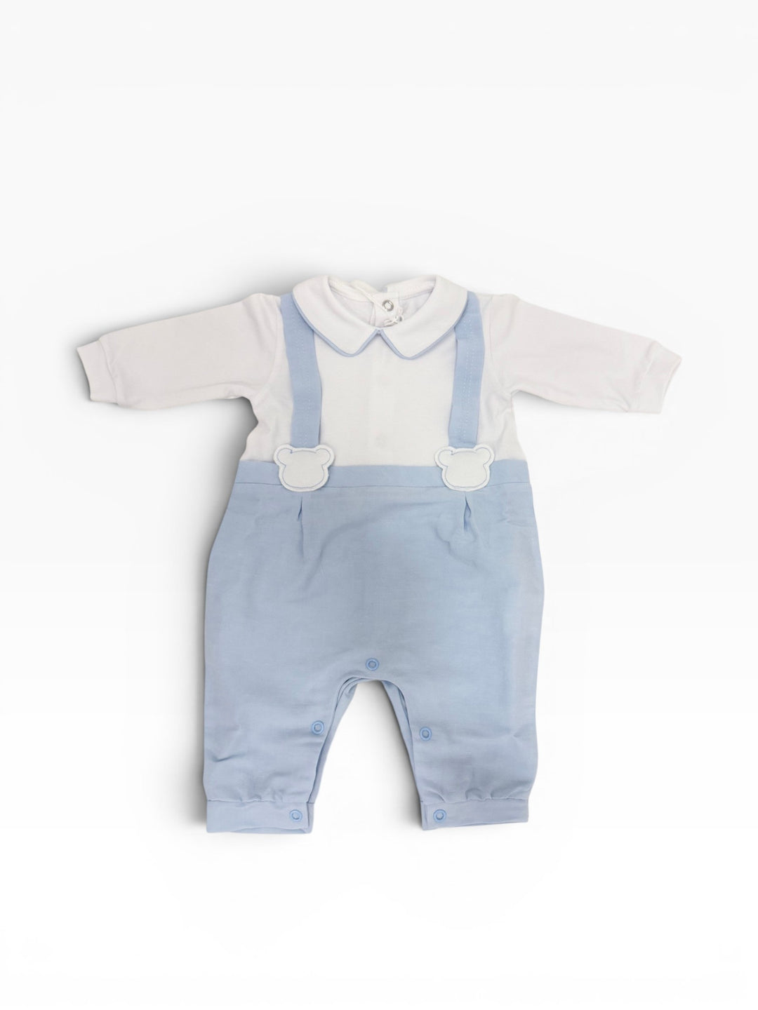 Tutina in cotone e misto lino con effetto salopette e orsetti<BR/> TU8891 BC Teto e Tatta 