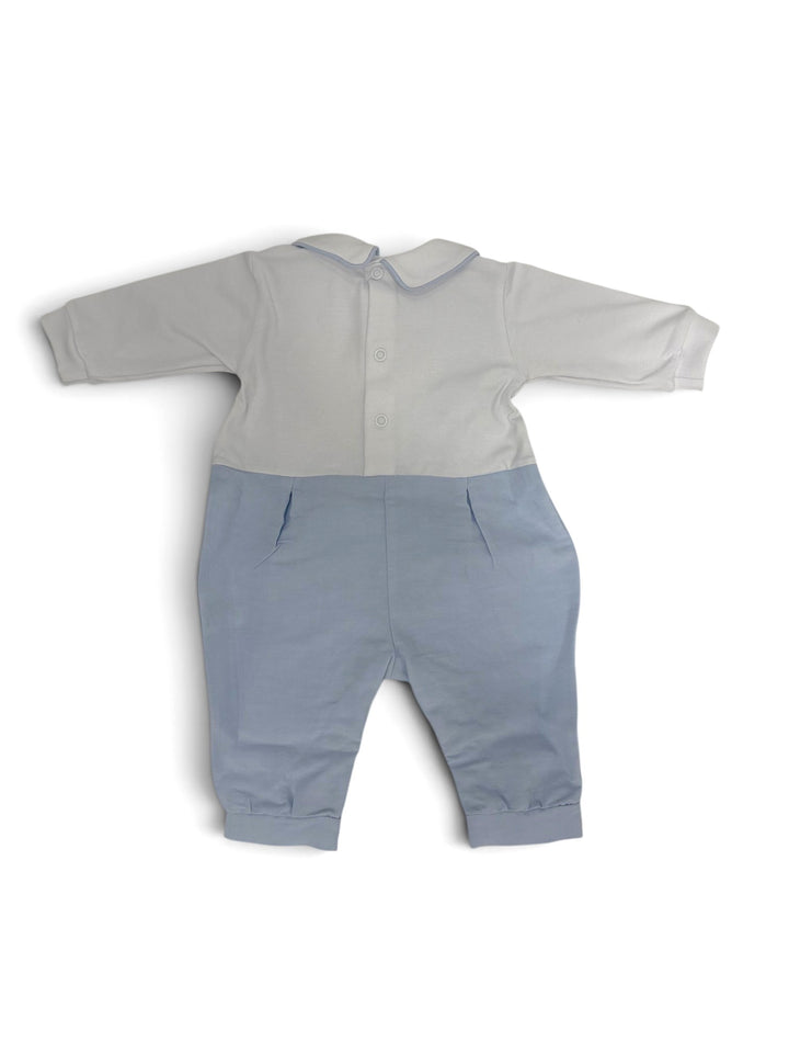 Tutina in cotone e misto lino con effetto salopette e orsetti<BR/> TU8891 BC Teto e Tatta 