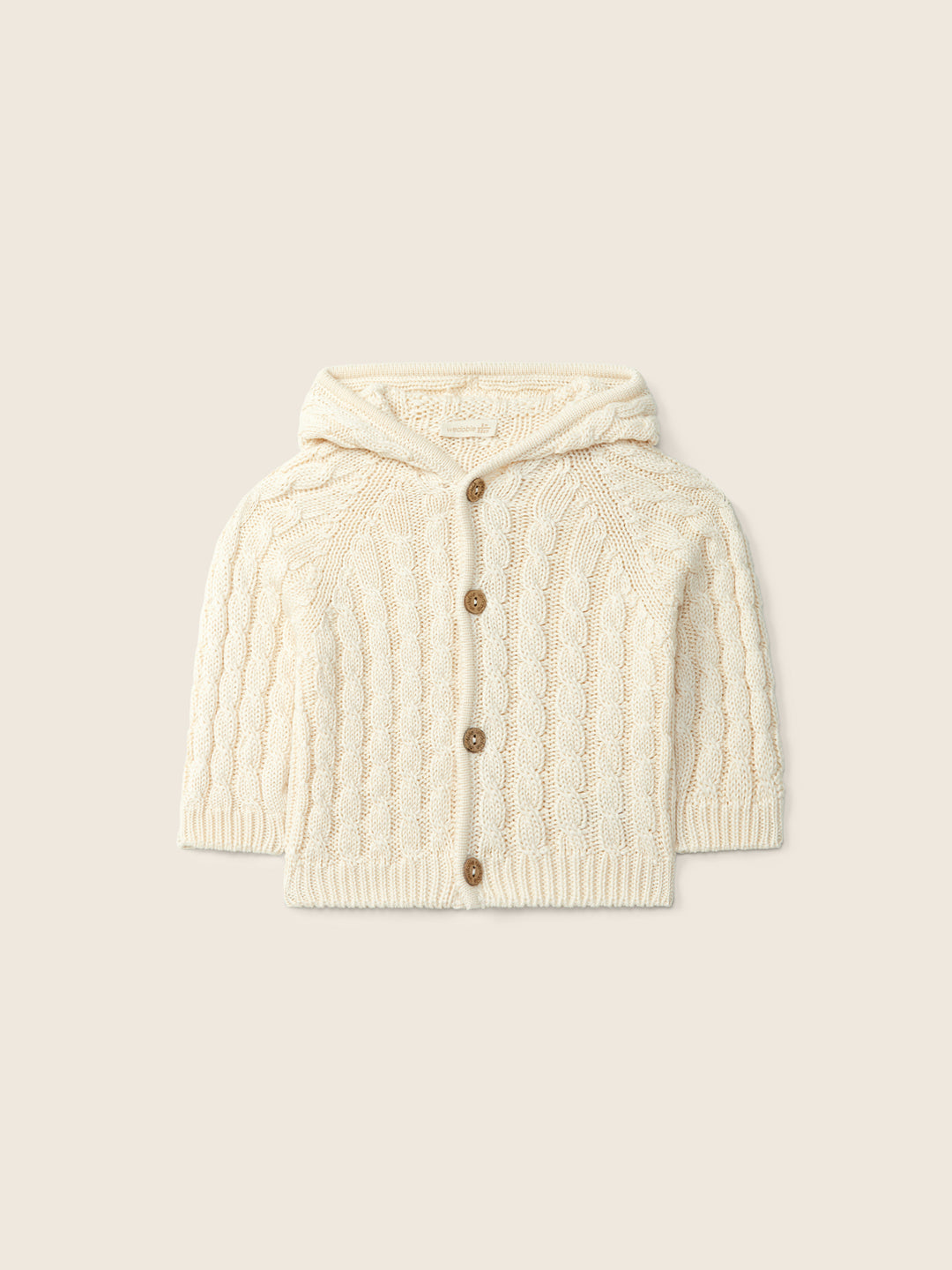 Cardigan in filo con cappuccio e trecce beige 09308A 04 WEDOBLE 