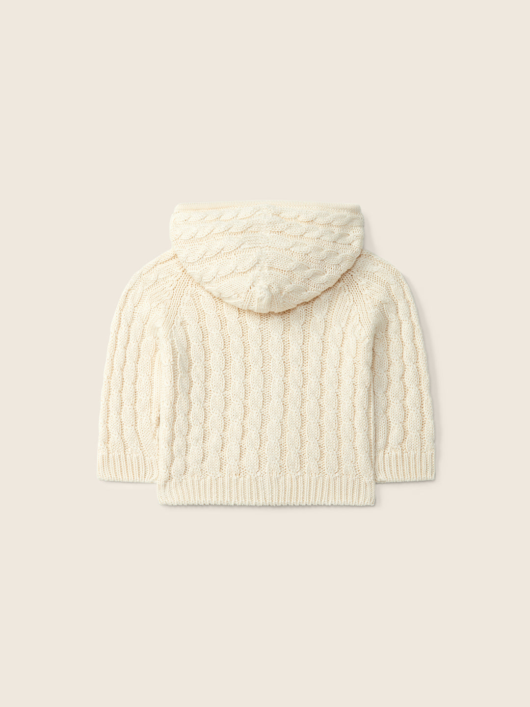 Cardigan in filo con cappuccio e trecce beige 09308A 04 WEDOBLE 