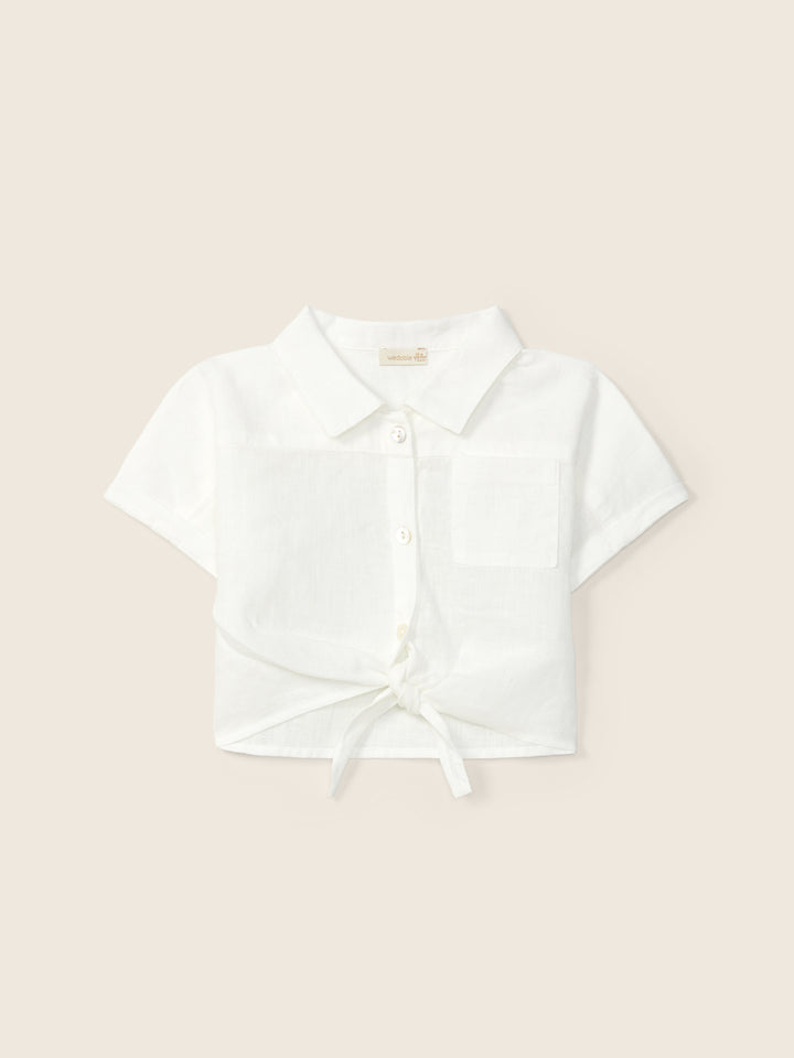 Camicia con nodo in lino bianco 11720T 03 WEDOBLE 