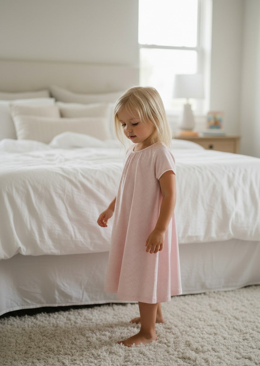 Camicia da notte estiva a righe rosa e bianco 1232J00 012# Sottocoperta R. 