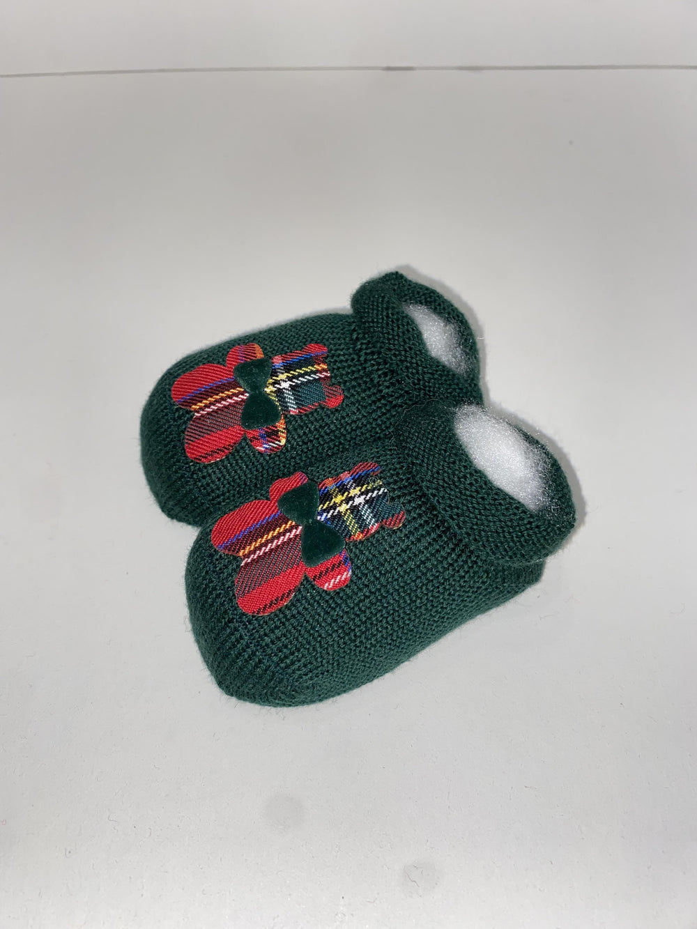 Scarpine neonato in lana con orsetto tartan 2953 V8 STORY calze 
