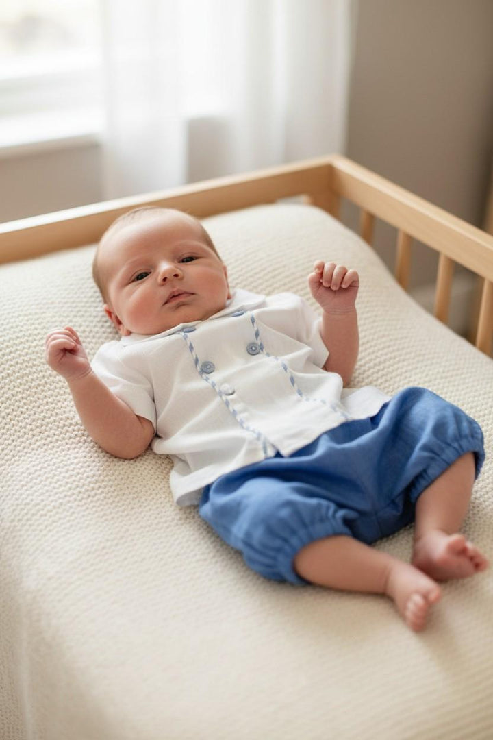 Completo in misto lino bianco e azzurro C219 BC NINNAOH 