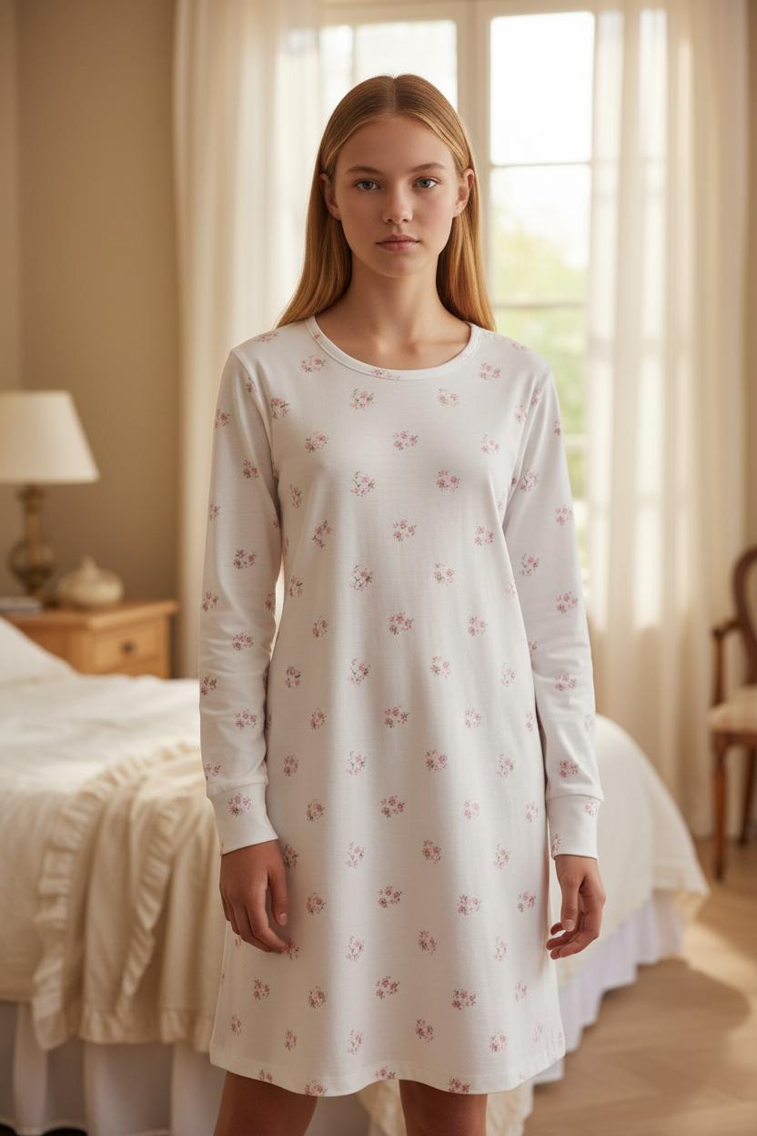 Camicia da notte in caldo cotone con microfiori FSI 9132I00 012## SOTTOCOPERTA 