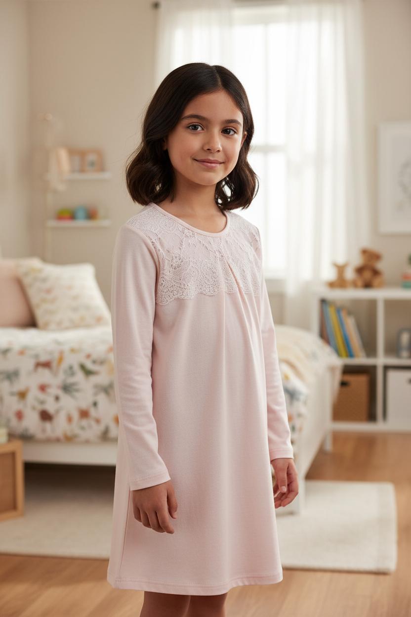 Camicia da notte in caldo cotone con carré in pizzo macramè LP 54563 R3# La Perla 