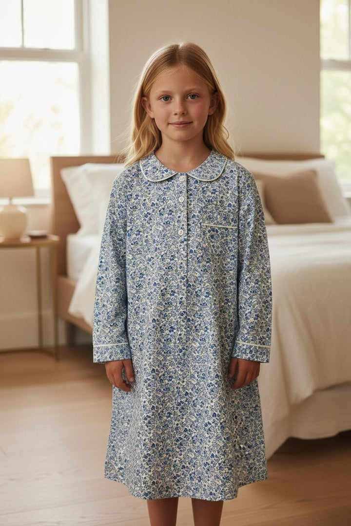 Camicia da notte in flanella a fiori blu NANCY 25 BF 779 GOLD 