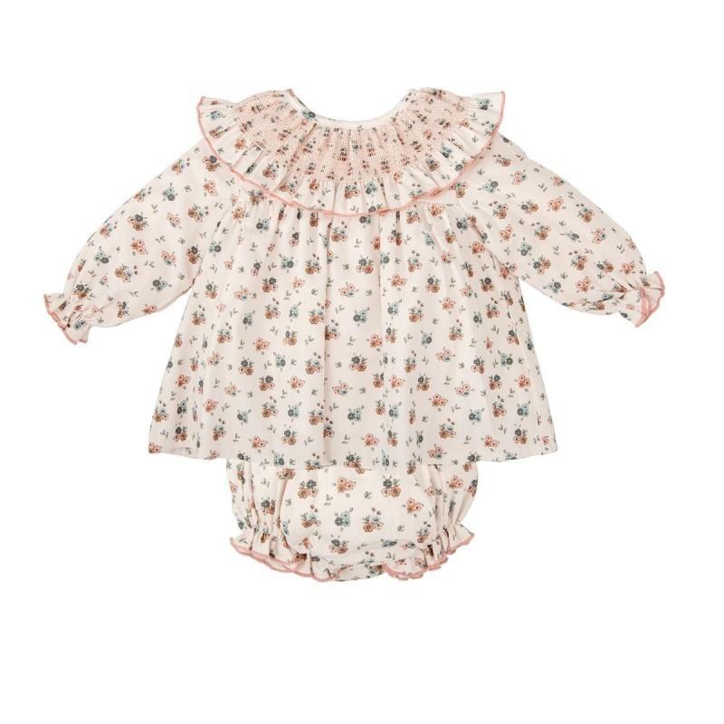 Completo floreale con smock e culotte coordinata 92652 BS BABIDU 