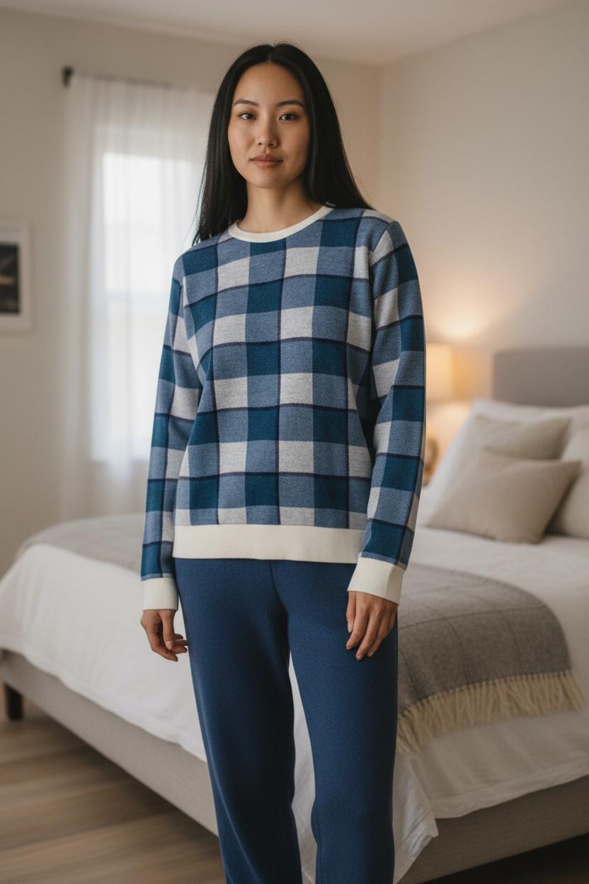 Pigiama donna a fantasia a quadri in caldo cotone QUADRO AZ Sisters 