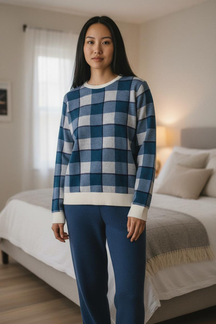 Pigiama donna a fantasia a quadri in caldo cotone QUADRO AZ Sisters 