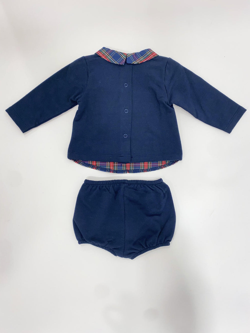 Completo due pezzi in cotone felpato con dettagli tartan scozzese 40490 BL BABIDU 