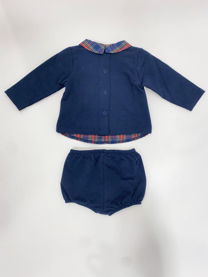 Completo due pezzi in cotone felpato con dettagli tartan scozzese 40490 BL BABIDU 