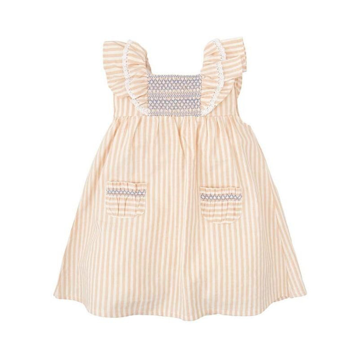 Abitino a righe arancione con ricamo punto smog 90455 AR BABIDU 