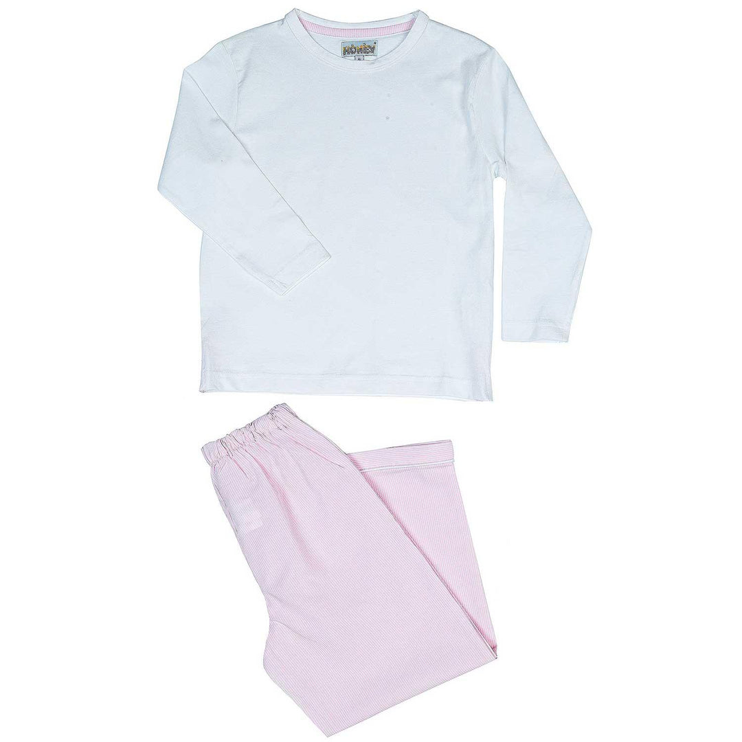 Pigiama lungo in cotone bianco e rosa MARY BCL 777 GOLD 