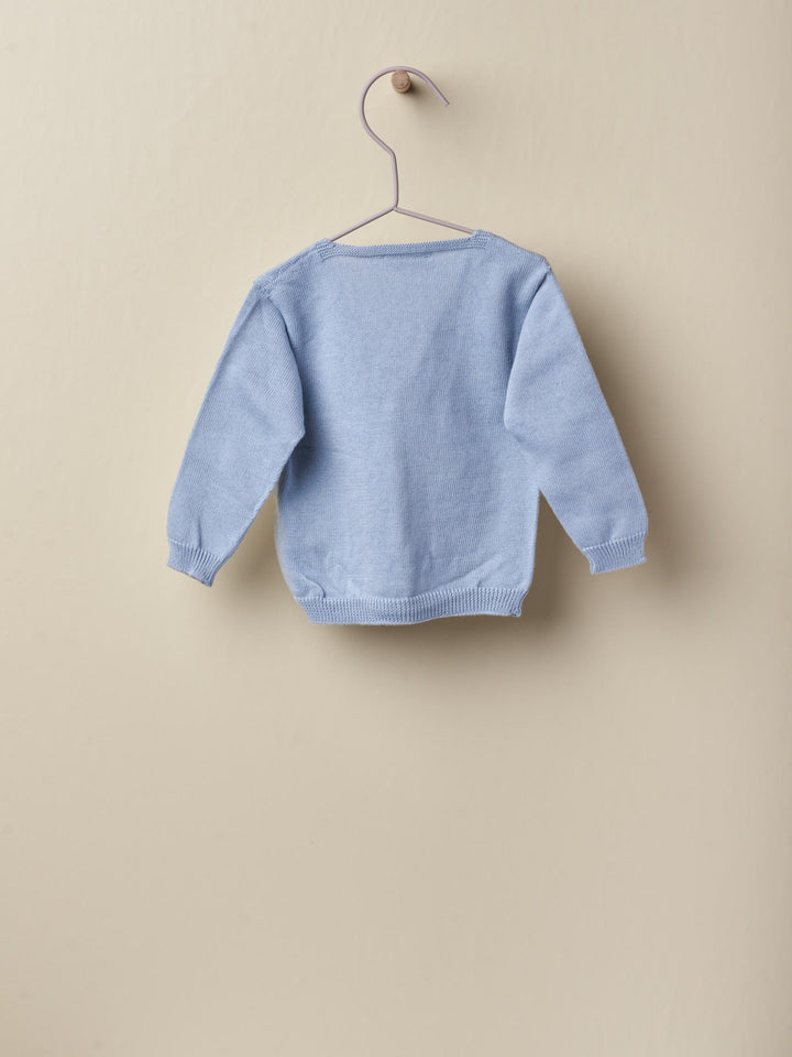 Cardigan scollo a v in filo celeste 09308B 01 WEDOBLE 