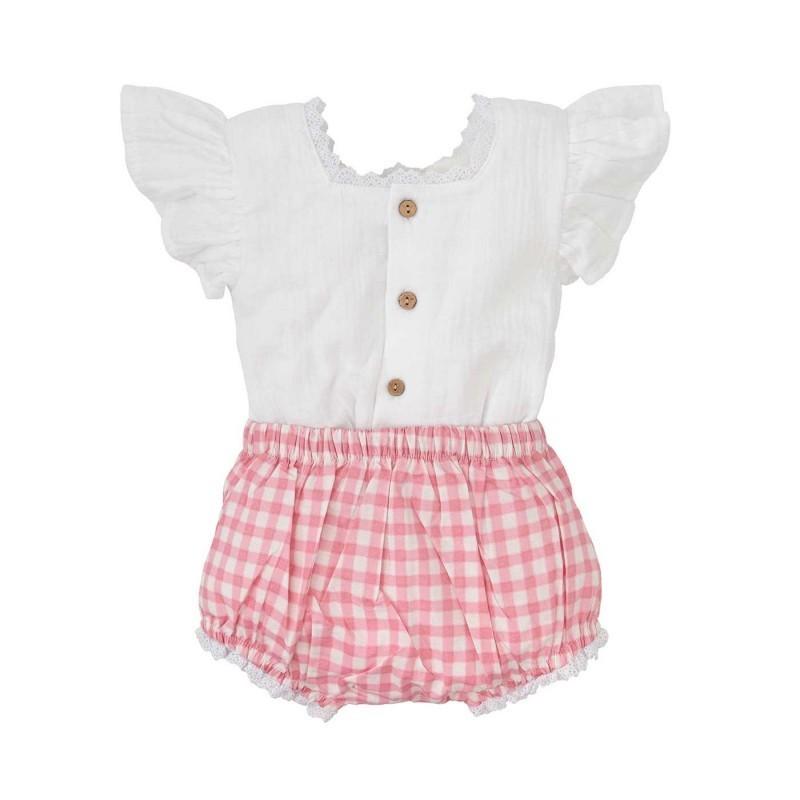 Completo bimba con camicina e culotte con bottoni a quadri 40497 RO BABIDU 