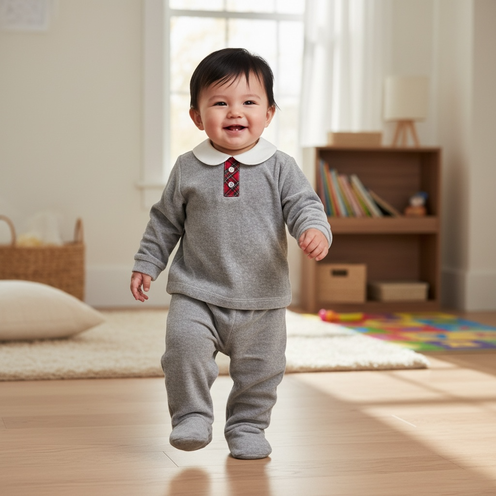 Completo due pezzi in ciniglia con dettaglio scozzese 9079/05 GR PERDIPIU 