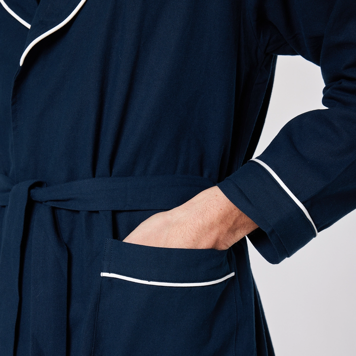 Vestaglia uomo in flanella blu con rifiniture bianche VESMO 887 GOLD 