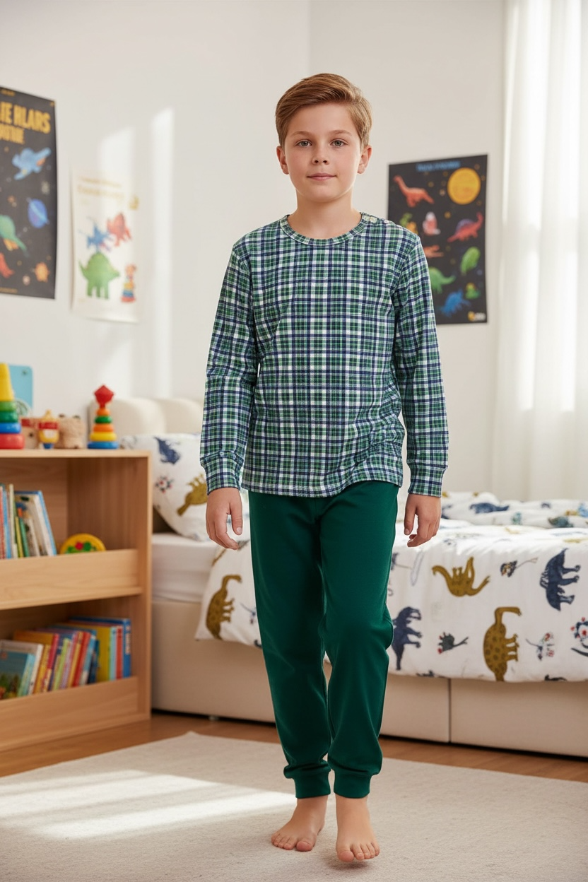 Pigiama caldo cotone a fantasia verde FSI 9225I00 129# SOTTOCOPERTA 