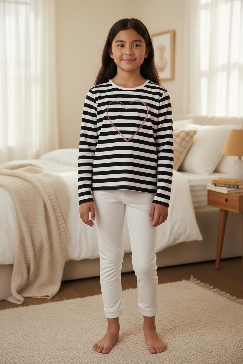 Pigiama caldo cotone a righe con cuore glitter SI16 1296I08 066 SOTTOCOPERTA 