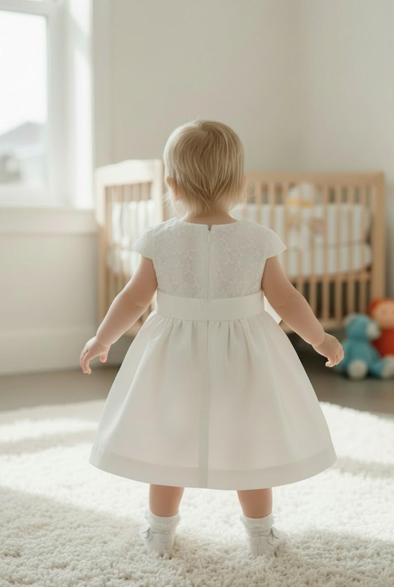 Abito cerimonia con dettagli floreali bianco latte VE6120 LA Teto e Tatta 