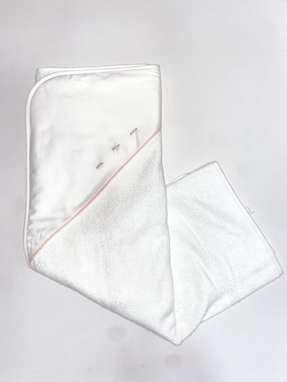 Triangolo da bagno con cappuccio in piquet e roselline AS8080 BR Teto e Tatta 