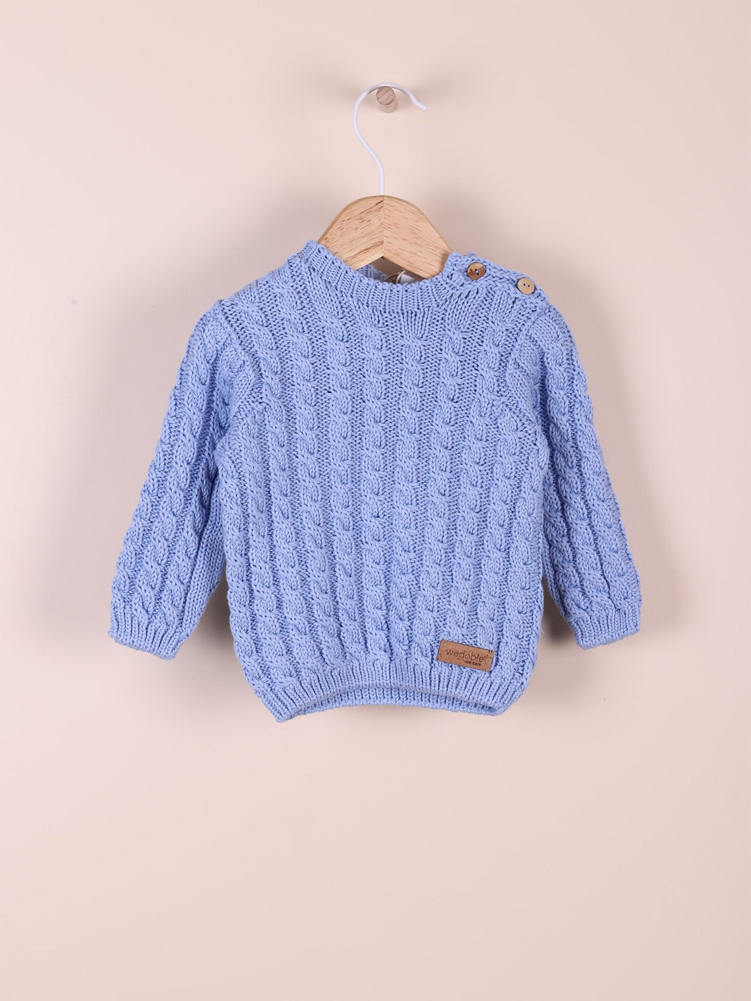 Maglione in filo a trecce azzurro 09301B 11 WEDOBLE 