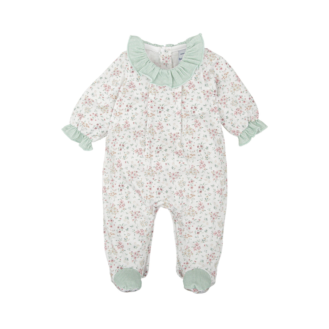 Tutina a fiori con dettagli vichy verde 11224 VE BABIDU 