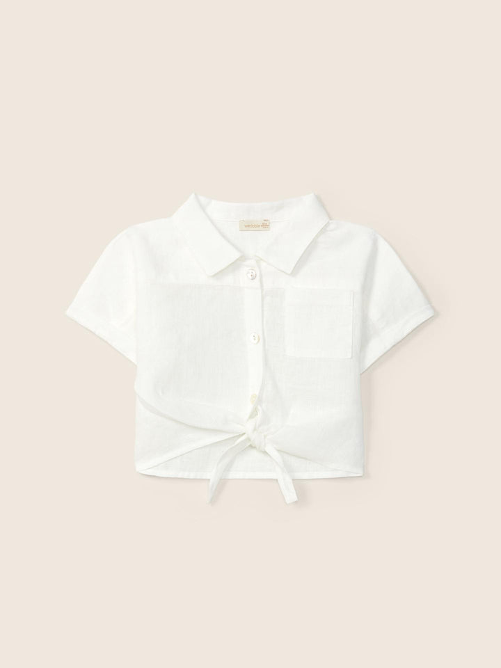 Camicia con nodo in lino bianco 11720T 03 WEDOBLE 
