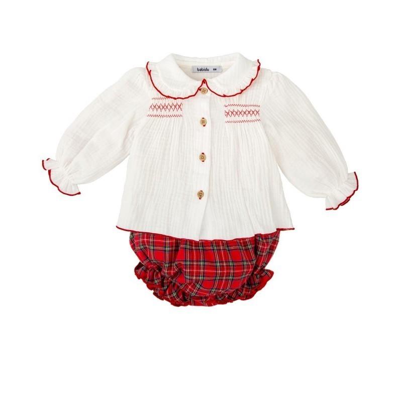 Completo con camicia in mussola e pantaloncino scozzese 41659 RS BABIDU 